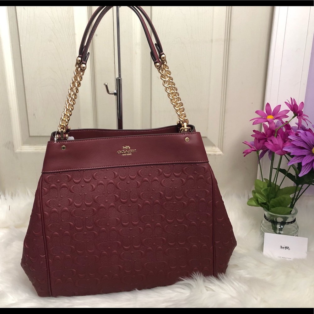 COACH LEXY CHAIN SHOULDER LEATHER: WINE RED